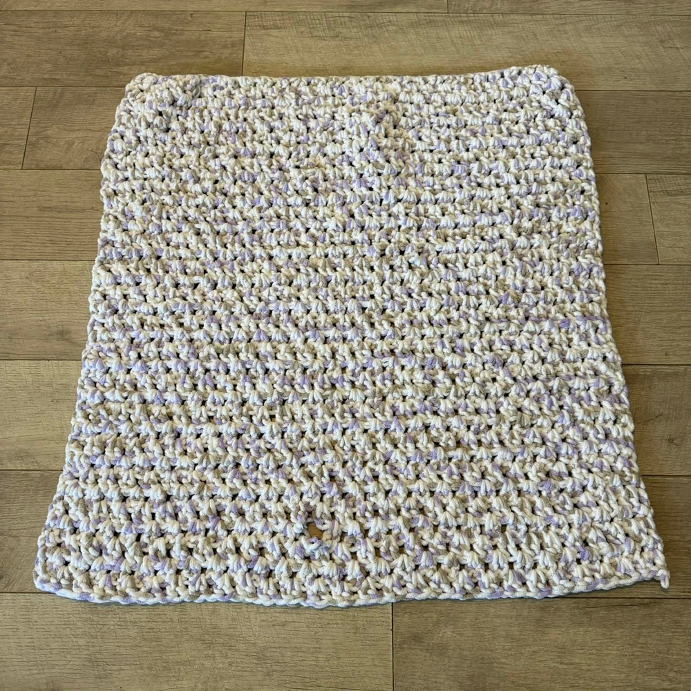 White Purple Crocheted Blanket Twin